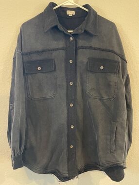 POL Womens Charcoal Grey Oversized Cotton Utility Pocket Shacket Shirt Jacket  S